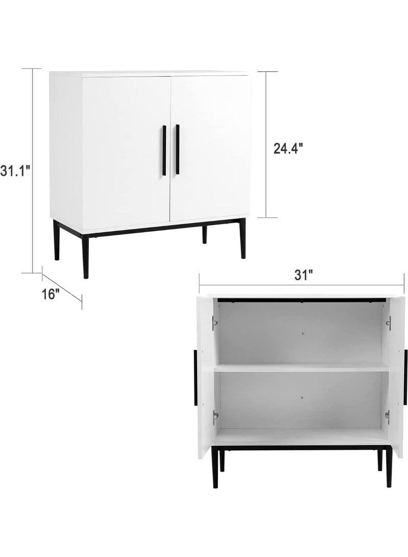 KFO Storage Cabinet with Doors, White Accent Cabinet, Modern Free Standing Cabinet, Sideboard with Metal Base for Bedroom, Living Room, Kitchen and Office - Image 2